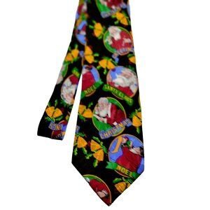 Addiction Men's Christmas Silk Tie Santa Clause Tree  Black Greetings Noel Bells